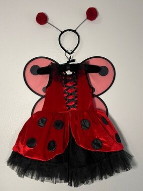 Girls Red Ladybug Costume Dress with Wings and Antennae